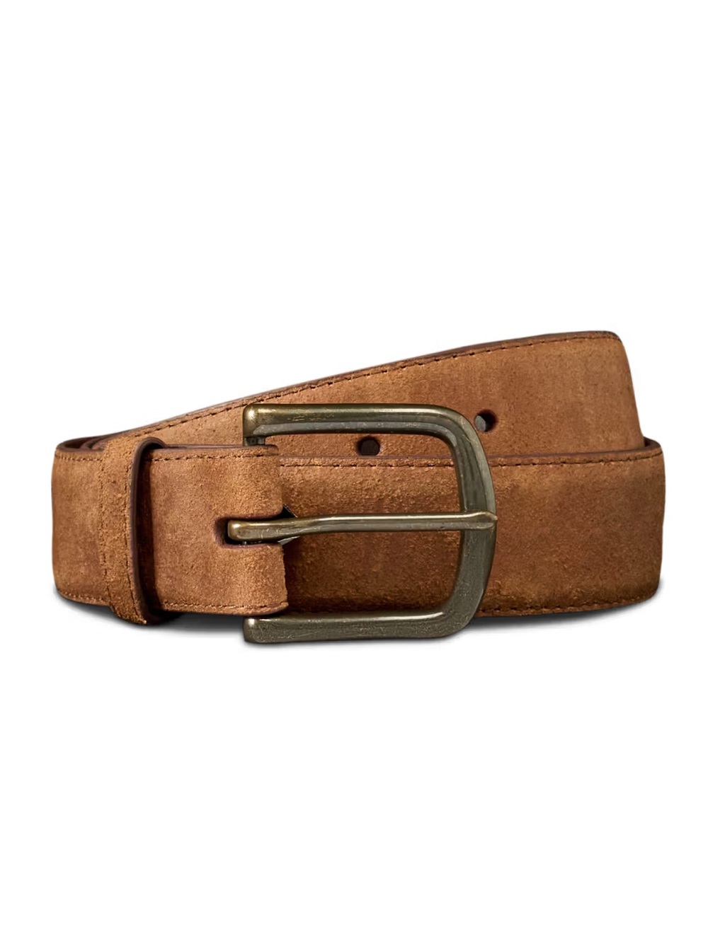 Tecovas Men's Suede Leather Belt Size 34 Brown Tan Brass Buckle